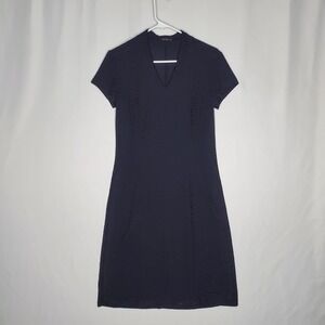 J.McLaughlin Dress Small Black Textured Wave Knit V-Neck Short Sleeve Midi